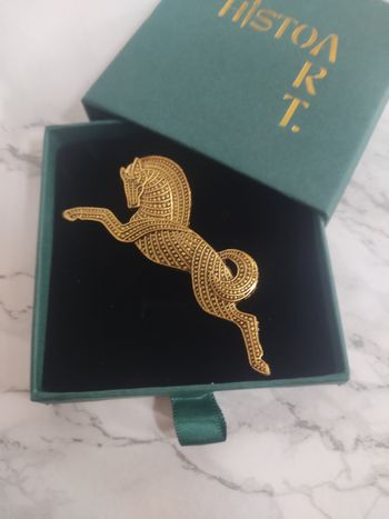 Boîte coffret cadeau petite broche dorée cheval style antiquité Neuve