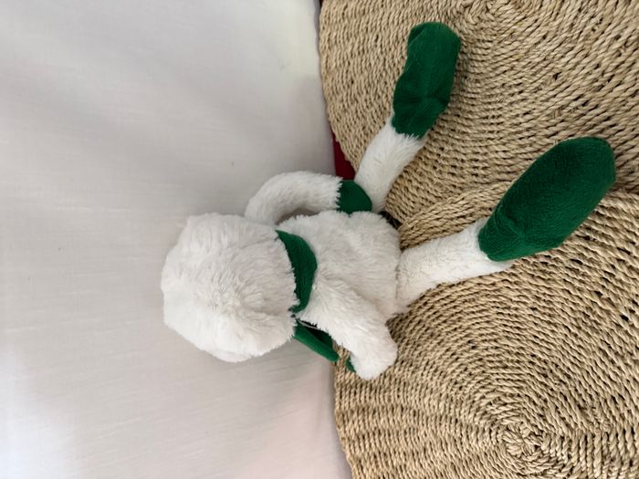 Peluche doudou ours blanc COURTE PAILLE écharpe vert - photo numéro 2