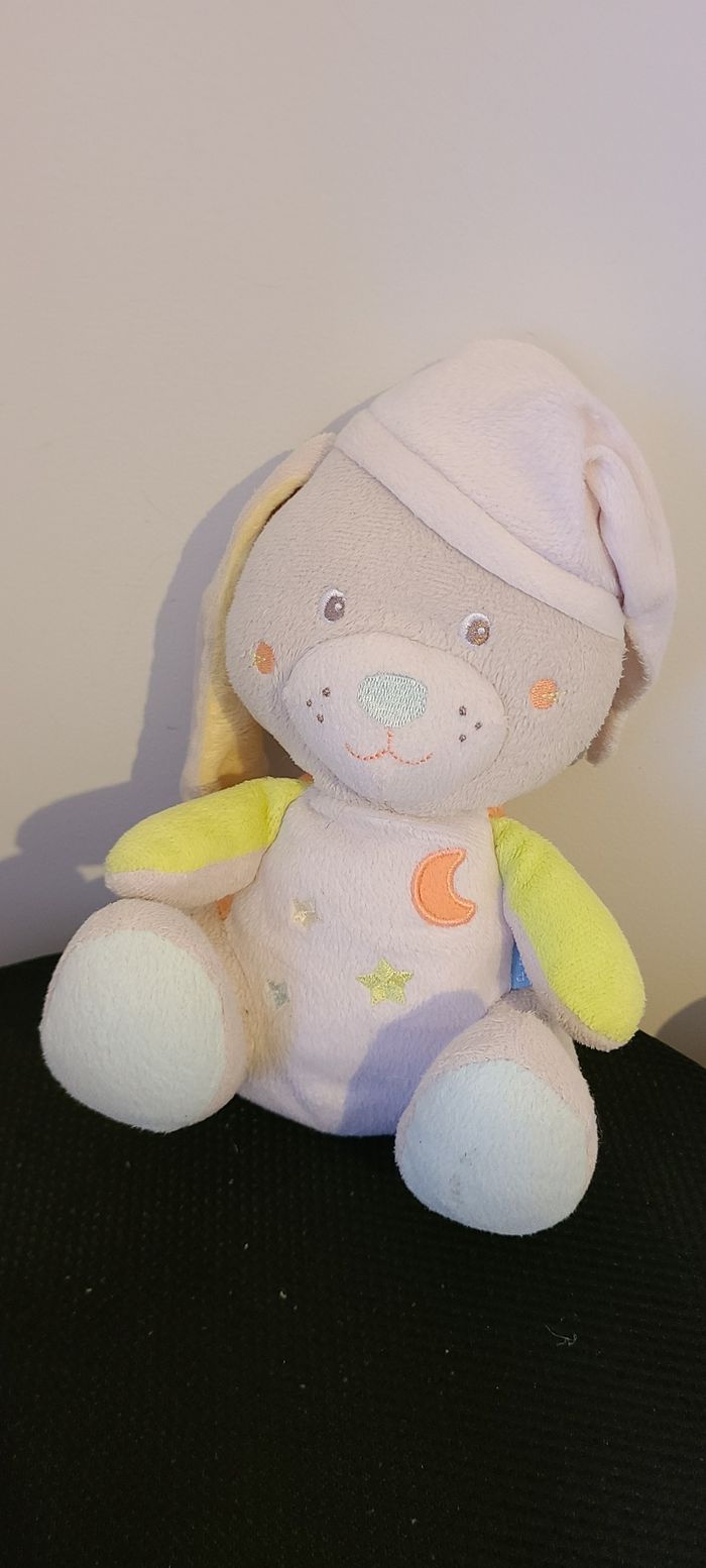 Doudou lapin blanc gris luminescent Sucre d'Orge lune étoile - photo numéro 2