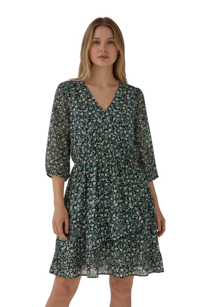 Robe Caroll taille 40 verte motif fleur en très bon état