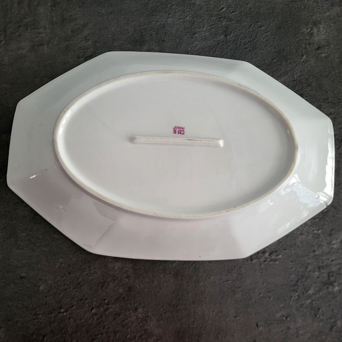 Plat octogonal vintage en porcelaine fleurie CH-R en bon état - photo numéro 6