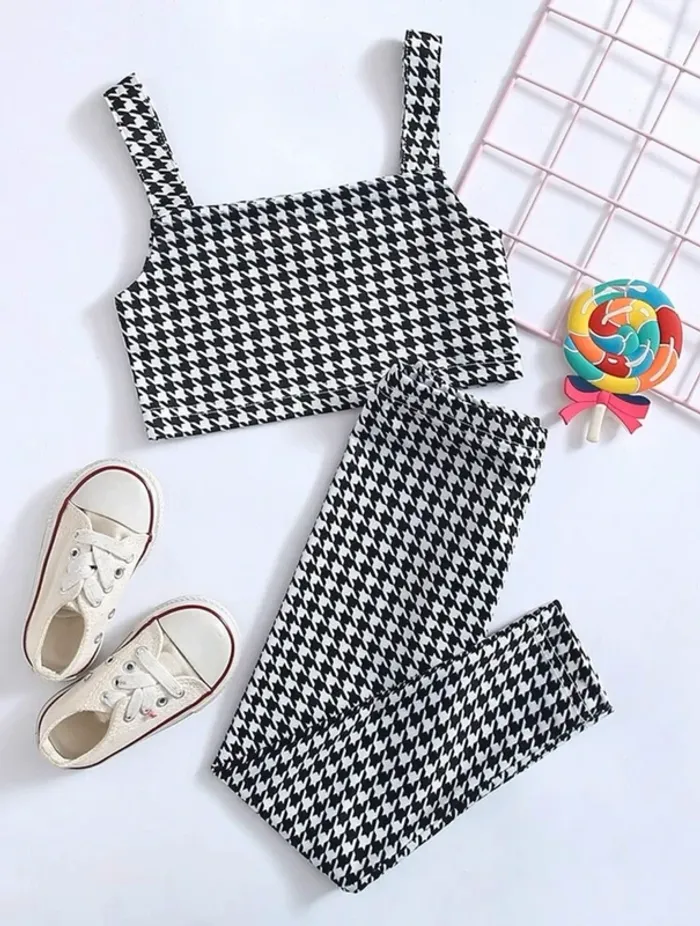 Ensemble fille sport brassière débardeur legging SHEIN 6 ans pied de poule