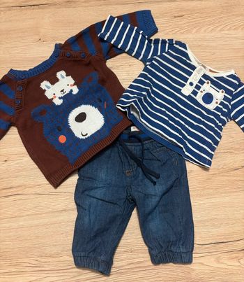 Ensemble T-shirt manches longues, pantalon et pull 3 mois