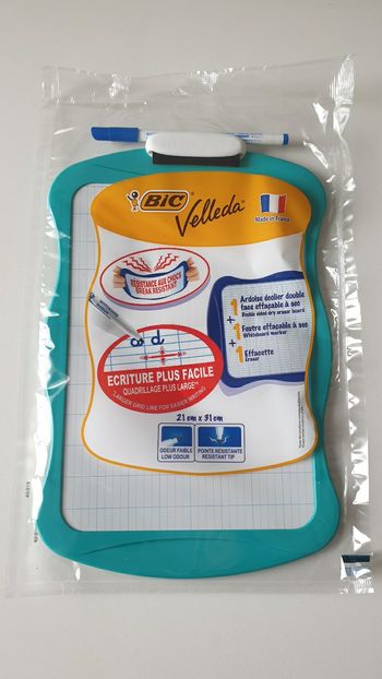 Neuf fournitures scolaires ardoise tableau blanc Velleda avec stylo feutre Bic
