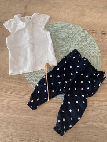 Ensemble fille pentalon leger/fluide a pois et t-shirt - 9mois - kiabi