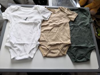 Lot de 3 bodies manches courtes en coton (Blanc, Dinosaures) 12 mois (80 cm) Kiabi