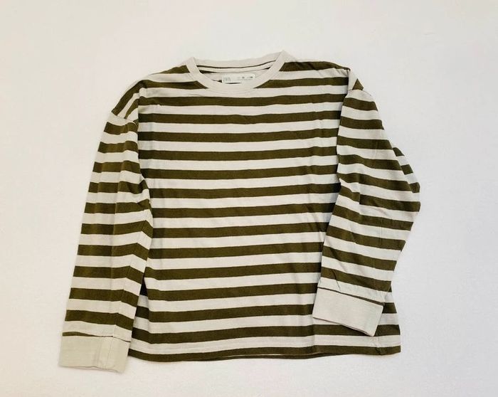 Teeshirt manches longues Zara 10 ans crème et kaki