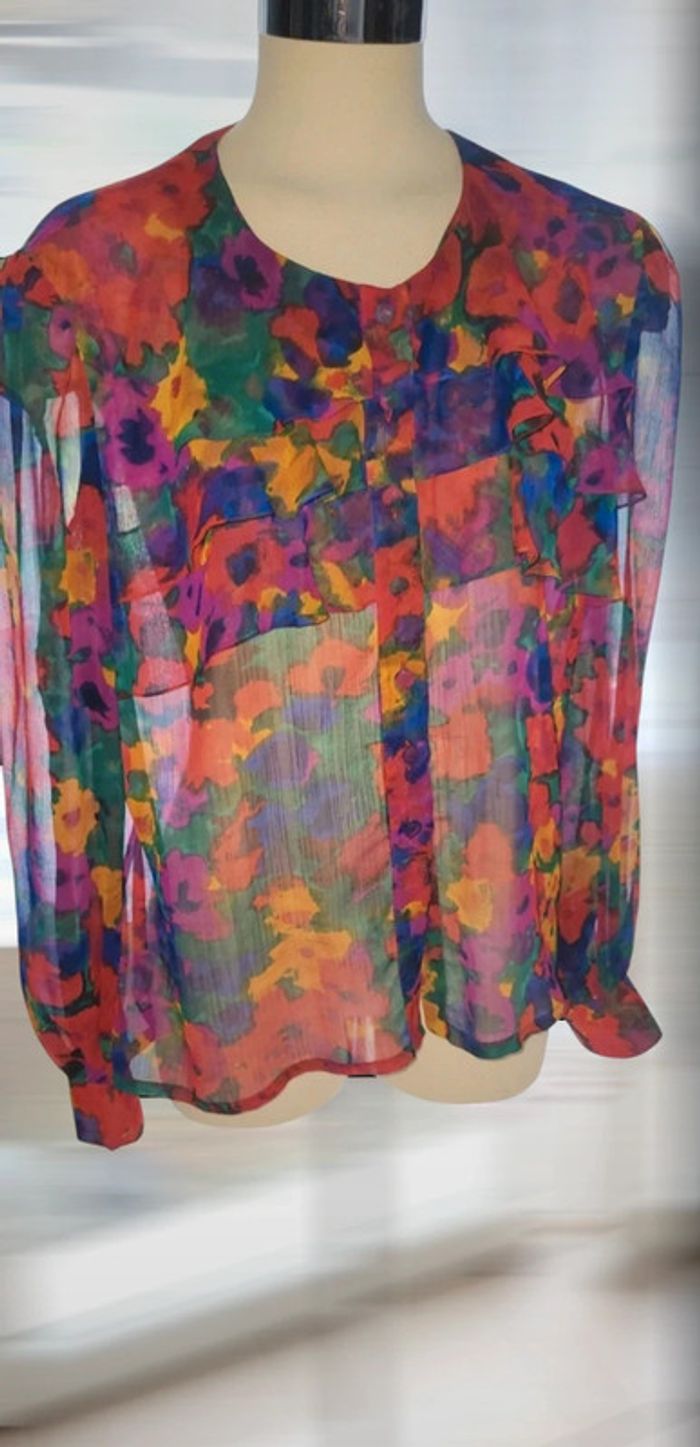 Chemise fleurie transparente vintage 44 - photo numéro 2