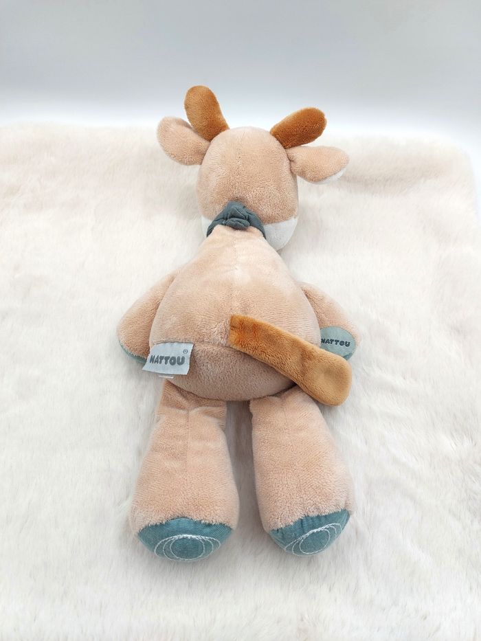 Peluche doudou NATTOU girafe Alex et Luna beige marron blanc vert bandana 30 cm - photo numéro 3
