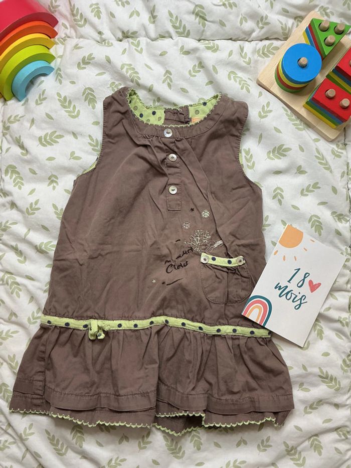 robe sans manches beige foncé et vert baby wapi 18 mois - photo numéro 2