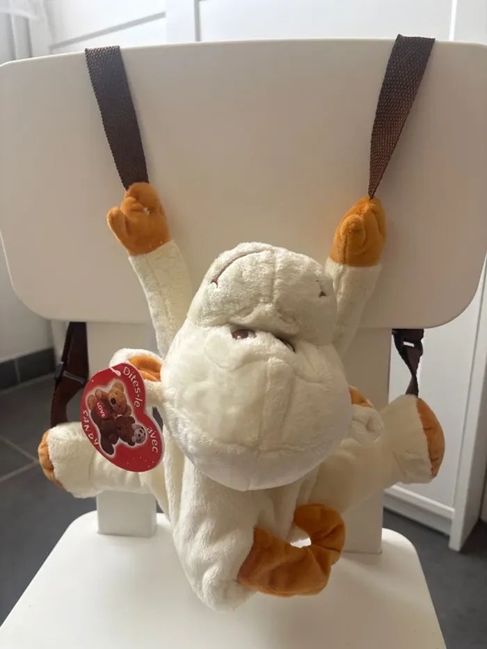 Sac à dos peluche singe blanc neuf avec étiquette