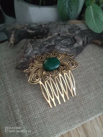 Barrette peigne pierre d'agate verte naturelle