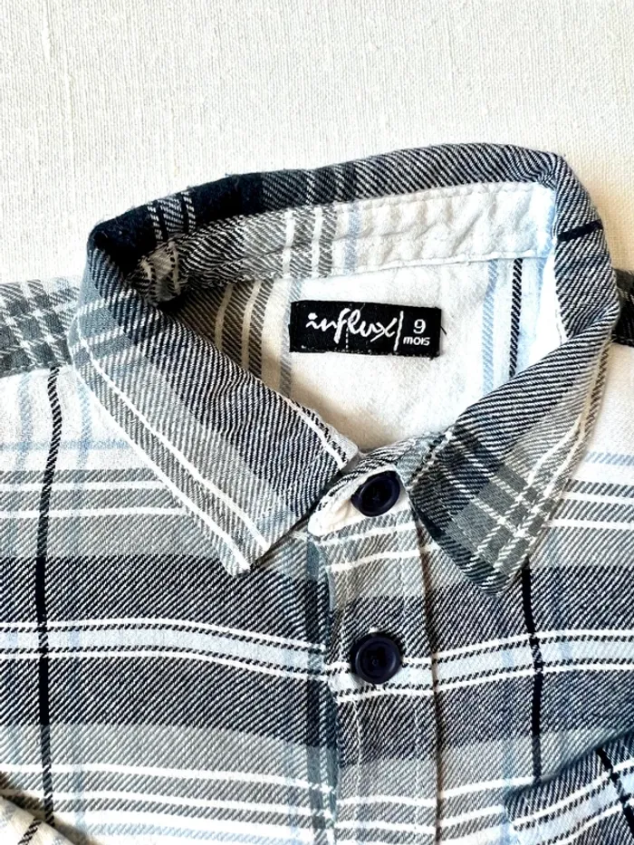 Ensemble Influx 9 mois – chemise à carreaux + pantalon façon jean – très bon état - photo numéro 3