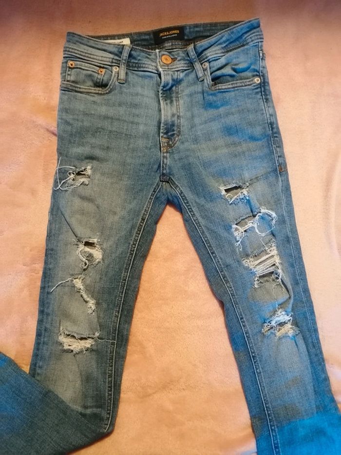 Jeans jack and Jones a troue skinny bleu