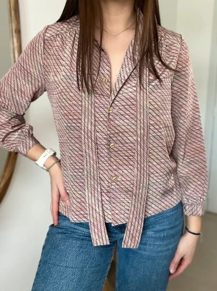 Blouse rayée rosé vintage japonais - photo numéro 2