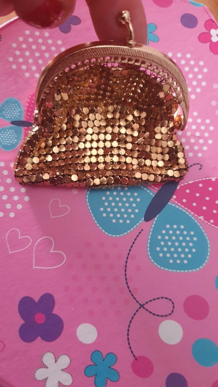 Petit porte monnaie vintage bourse en maille Doré - photo numéro 5