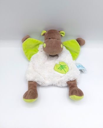 Doudou plat hippopotame Bazile blanc vert marron BABY NAT’ BN049 génération 2016