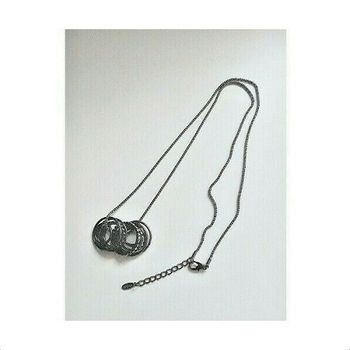 Collier Long Métal Noirci Breloques Cercle Avec Strass "Miss'Fox"