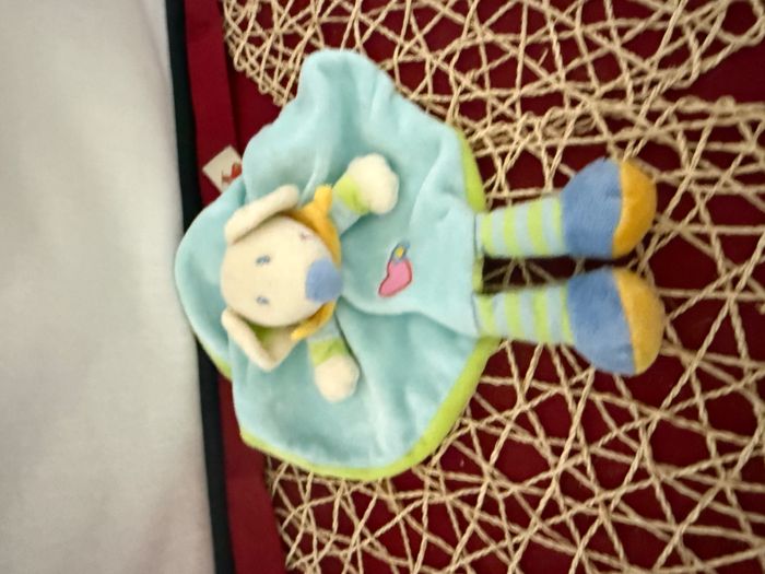 Doudou plat rond souris bleu jaune vert NICOTOY - photo numéro 2