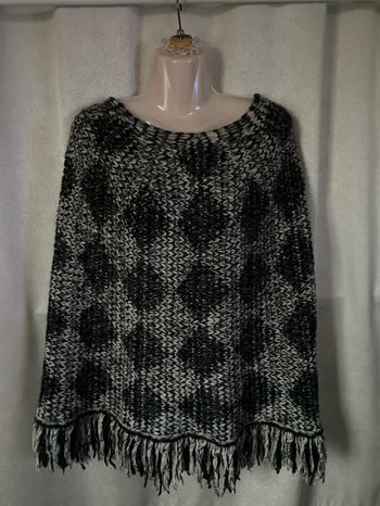 Cape poncho chiné blanc et noir M/L 🇮🇹 Rinascimento