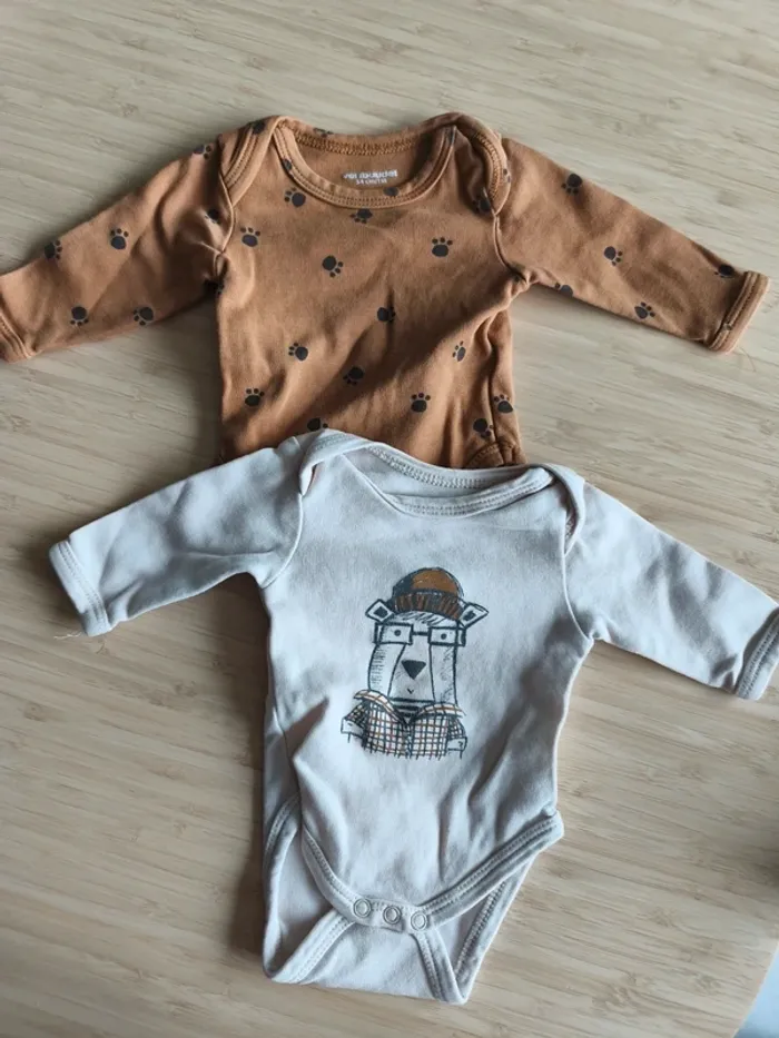 Lot de 2 body manches longues - Verbaudet - 1 mois - mixte