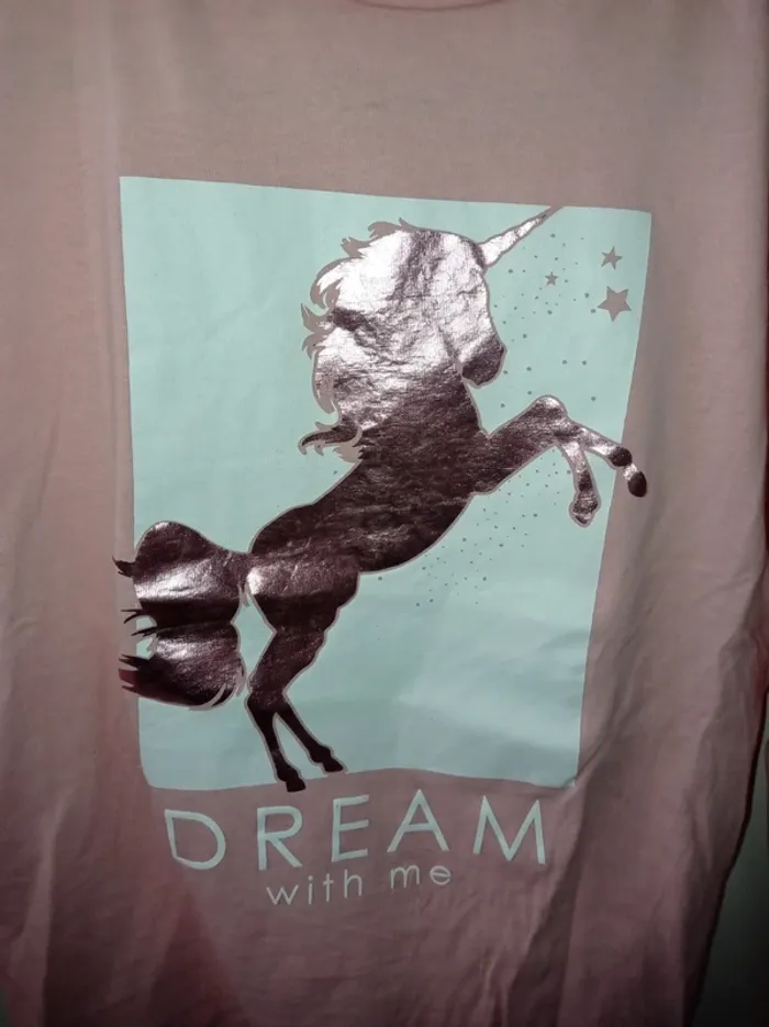 T-shirt manche longue rose avec motif licorne - photo numéro 2