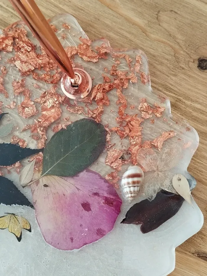 idée cadeau grand porte-stylo en résine coquillages et fleurs séchées abr018 - photo numéro 5