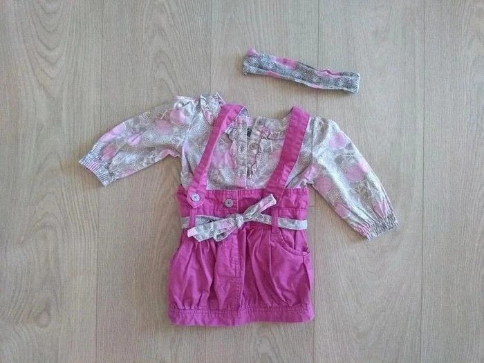 Ensemble fille robe fuschia , blouse et bandeau TAO 9 mois