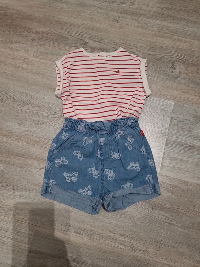 Short en jean LEVI'S et tee shirt marinière rouge et blanc