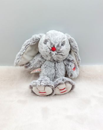 Peluche doudou lapin gris chiné blanc rouge Kaloo 25 cm sans les oreilles coeur
