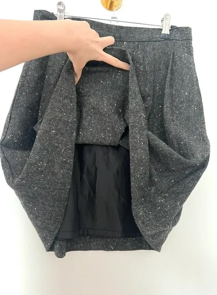 Jupe taille haute avec laine grise kaki doublée Monoprix - photo numéro 7