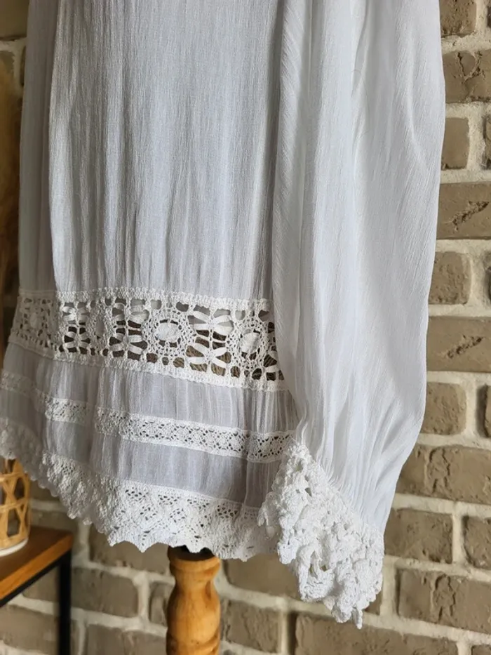 Blouse blanche bohème à dentelle crochetée Zara - photo numéro 7