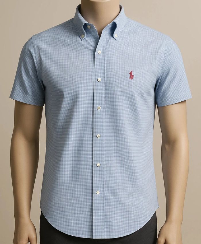 🟦 Chemise Ralph Lauren à petits carreaux – Taille L – Manches courtes (Custom Fit)