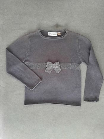 Pull Lili Marelle 5 ans gris avec noeud argenté