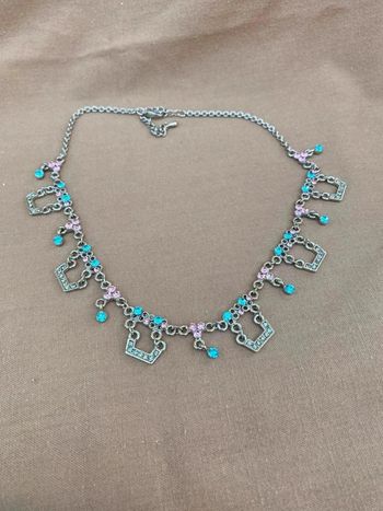Collier acier bleu et rose