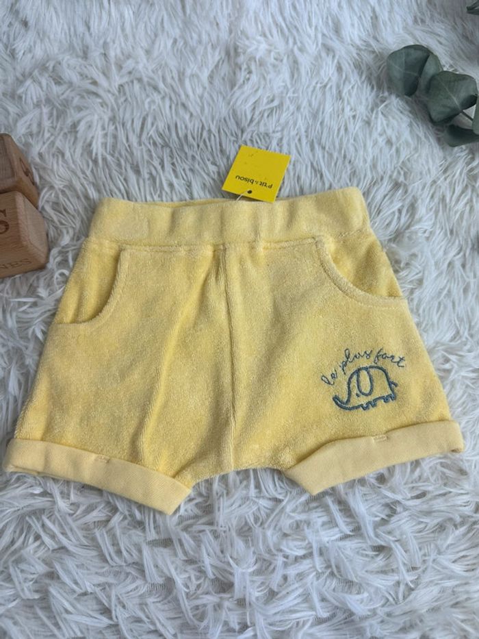 Short en éponge jaune p’tit bisou taille 1 mois - photo numéro 3