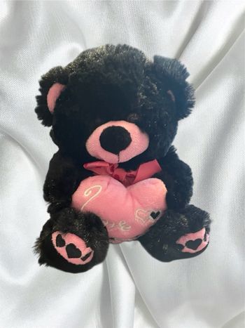Ours en peluche noir & rose – cœur “Love”