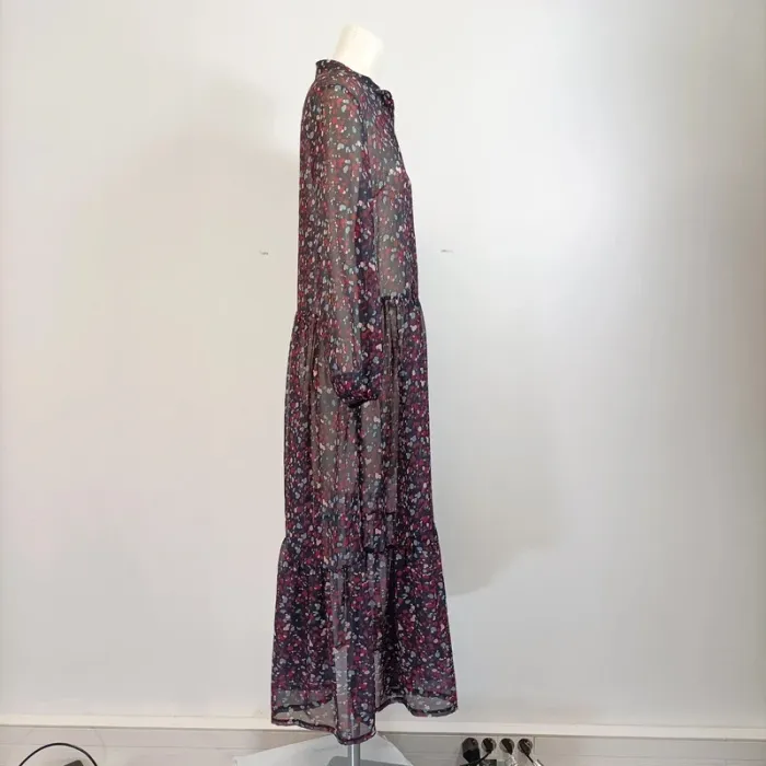 Robe longue transparente à volant, bohème, motif liberty noir rouge bleu A454 - photo numéro 5