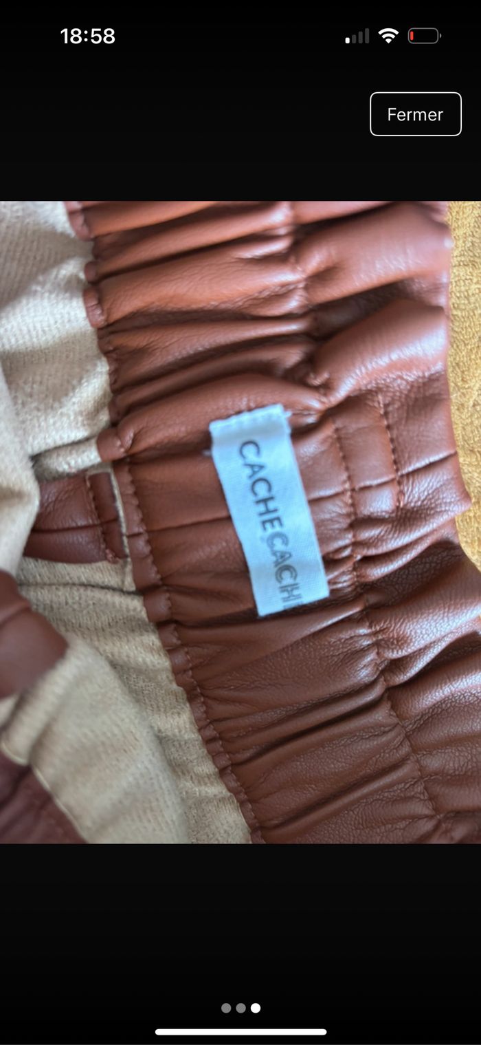 Short similicuir taille haute marron - photo numéro 3