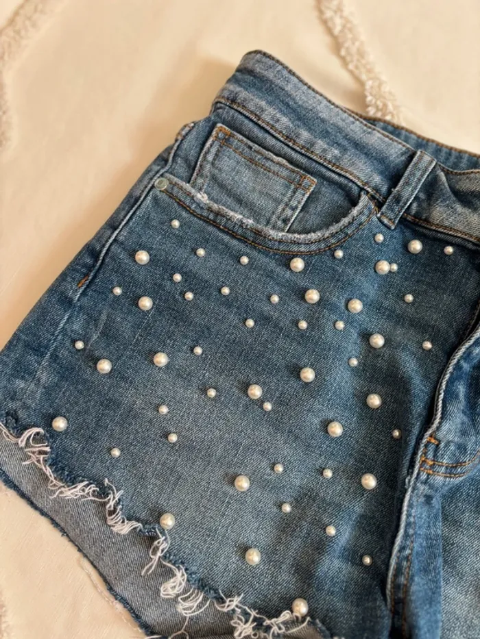 Short en jean perlé Zara Basic – taille 36 - photo numéro 3