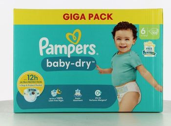 Lot de 108  Couches Pampers Baby Dry 13-18KG Taille 6 Neuf