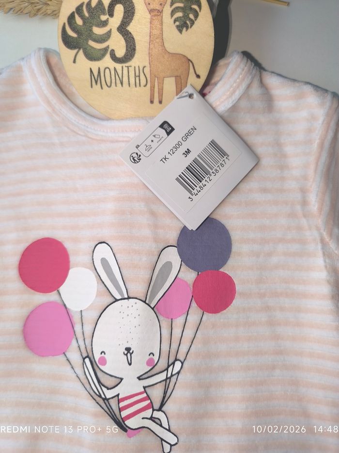 Pyjama velours 3 mois fille tom & kiddy neuf - photo numéro 2