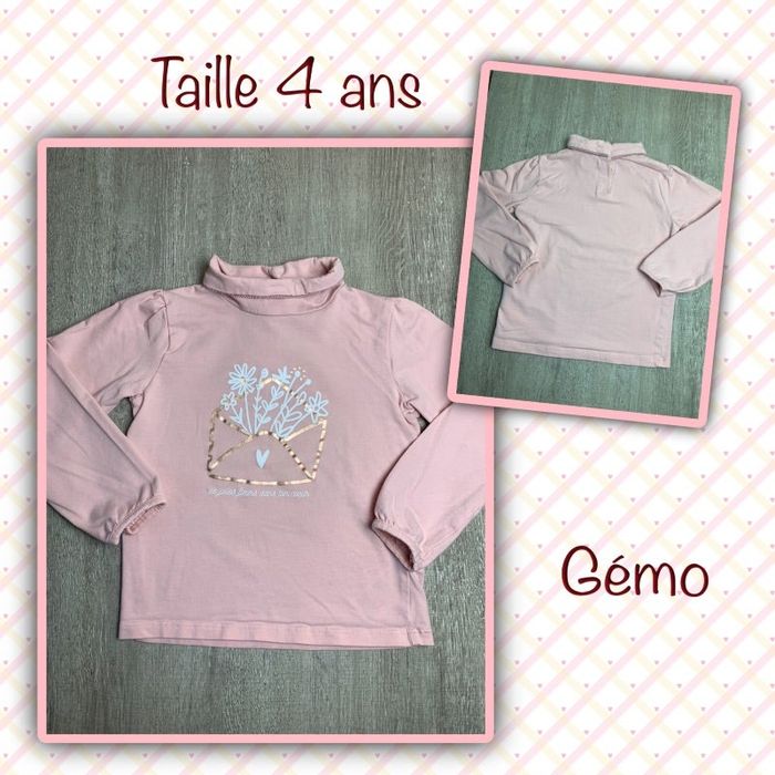 T-shirt col roulé rose manches blousantes - taille 4 ans