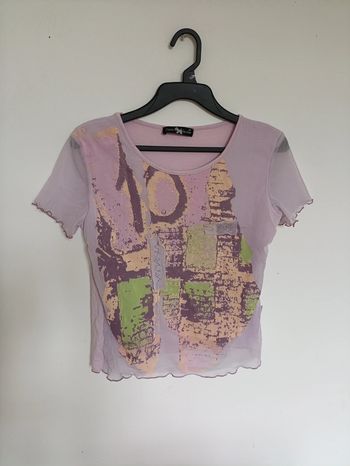 Rare top transparent lilas imprimé abstrait Taille S vintage rare original