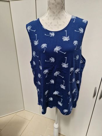 Debardeur Bleu Marine Imprimé Palmiers Blancs