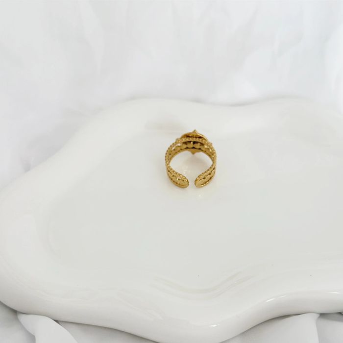 Bague ajustable dorée à pierre rouge en acier inoxydable - photo numéro 2