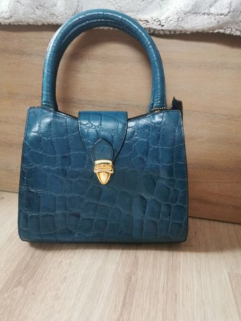 Sac à main cartable bleu vert vernis Caro