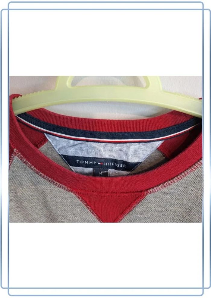 Pull / crewneck tommy hilfiger homme - taille M - gris et rouge - col rond (278) - photo numéro 4