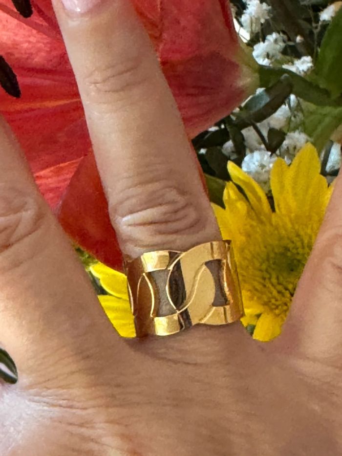 Bague large réglable gros maillons entrelacés acier inoxydable or - photo numéro 4