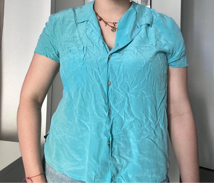 Haut fluide bleu turquoise – Taille M - 100% soie